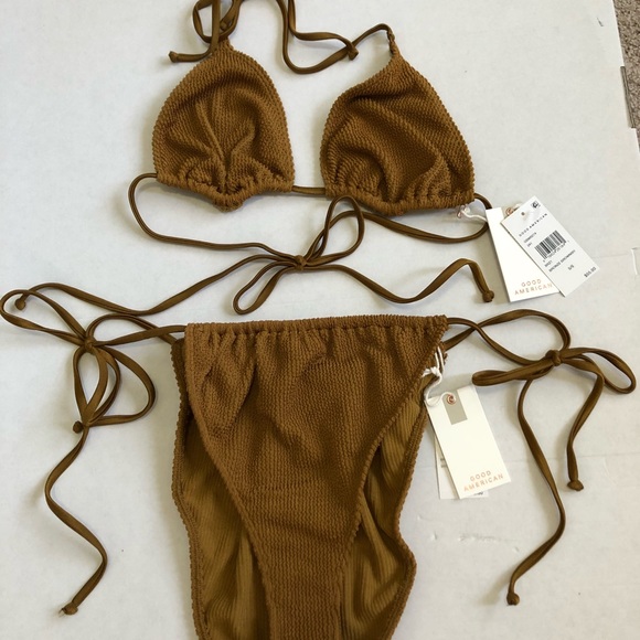 Good American Tiny Ties Bikini Top Swimsuit in Bronze - Size 5/6 XXL- NWT set - Picture 13 of 16